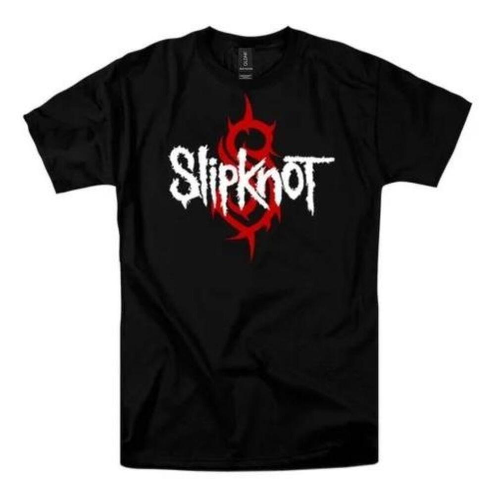 Black Slipknot Band Tee With Red Logo